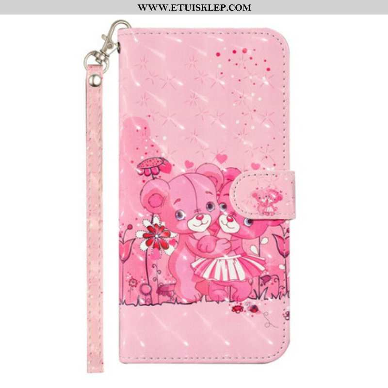 Etui Folio do Samsung Galaxy S21 5G z Łańcuch Misie W Jasne Kropki Z Paskiem